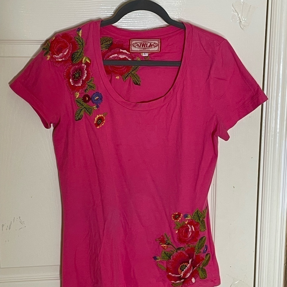 Johnny Was Floral Embroidered Cotton Jersey T-Shirt Large - Picture 11 of 11